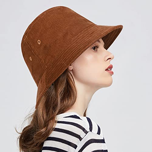 Guangu Corduroy Bucket Hats Women Twill Canvas Casual Plain Fishing Bucket Hat For Travel Outdoor(Tan,S/M) #TOP1