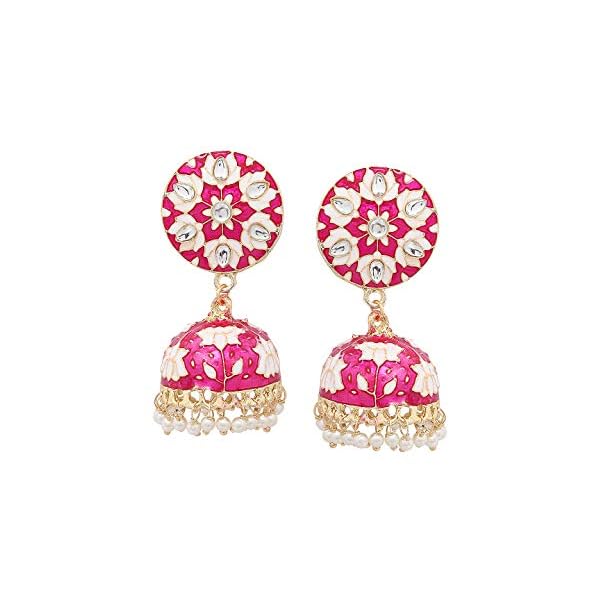 Yellow Chimes Earrings For Women's & Girls | Traditional Pink Meenakari Jhumka | Gold Plated Kundan Jhumkas | Floral Jhumki Earrings | Birthday & Anniversary Gift