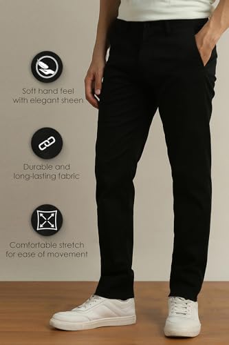 Image of Peter England Men's Super Slim Fit Stretchable Cotton Satin Casual Trousers | Office Sleek & Trendy Look