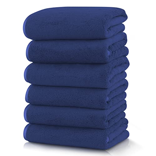 TENSTARS Silk Hemming Hand Towels for Bathroom - Quick Drying - Ultra Soft Microfiber Absorbent Towel for Bath Fitness, Gym, Shower, Hotel, and Spa - 16x28 Inch | Set of 6, Navy Blue