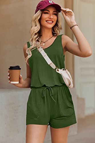 Image of ADOME Rompers for Women Summer Sleeveless Scoop Neck Tank Top Casual Short Jumpsuit Rompers with Pockets