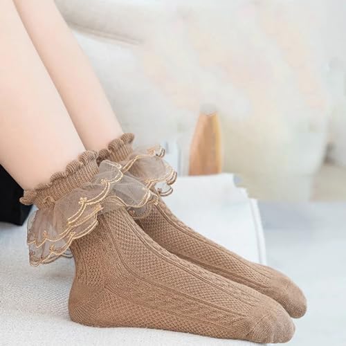 hatleues Women Socks Lolita Ruffle Lace Socks High Elasticity Soft Socks Breathable Sweat Absorption Lace Socks 5