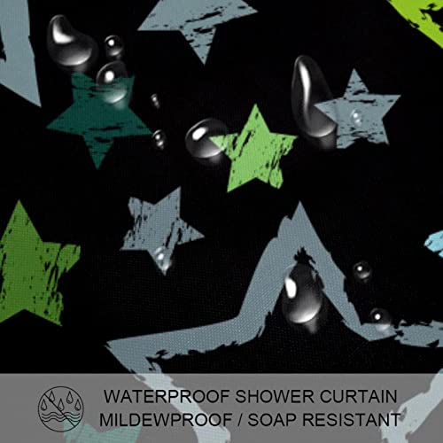 Rideau de douche imperméable étoiles bleues vertes avec 12 crochets - 4