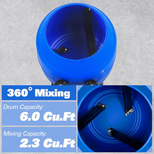 Image of BILT HARD 6 Cu.Ft Electric Cement Mixer, 1 HP Heavy Duty Poly Drum Concrete Mixer Portable for Mortar Stucco Fodder Farm and Job Site