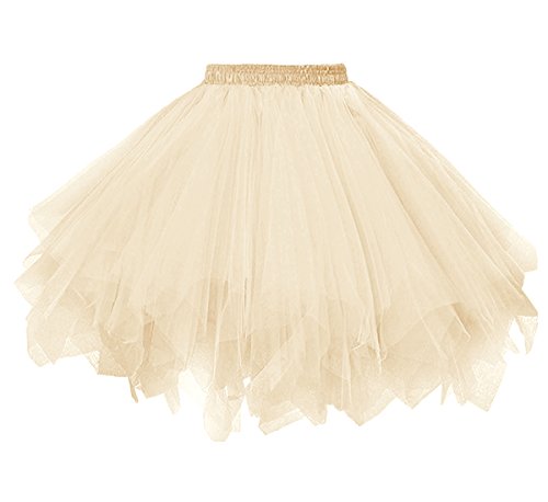 Dressever Vintage 1950s Short Tulle Petticoat Ballet Bubble Tutu Champagne Medium