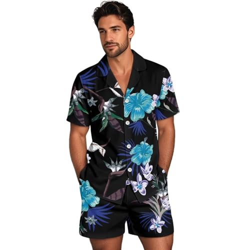 Mens Pajamas Set Button-Down Short Sleeve Shirt Top Sleepwear Shorts with Pockets3