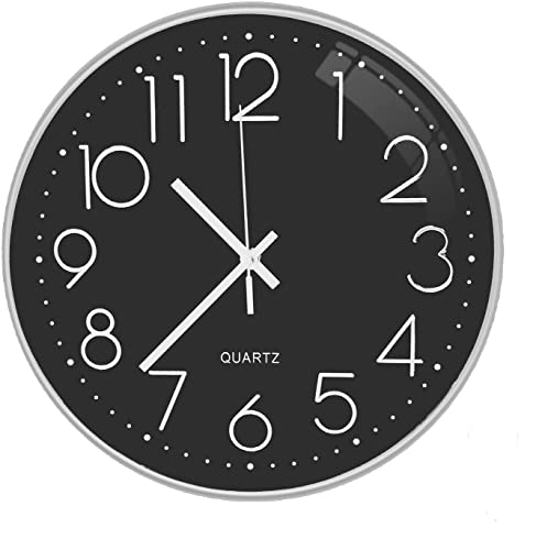 Image of TEKCOOL Digital Wall Clock 12 inch Silent Quartz Decorative Non-Ticking Classic Clock Battery Operated Round Easy to Read for Room /Home /Kitchen /Bedroom /Office /School- (Black Silver);