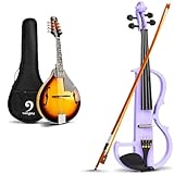 Vangoa Electric Violin 4/4 Full Size Purple and Mandolin Musical Instrument A Style