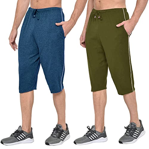 Image of Men's Regular Fit Cotton Three by Fourth, 3 /4th, Man Capri, Capris, Three Quarter, Capri for Men, Printed, Sports Running, Three Quarte, Casual Lounge Short, Nightwear Sleep Shorts, Pack of 2