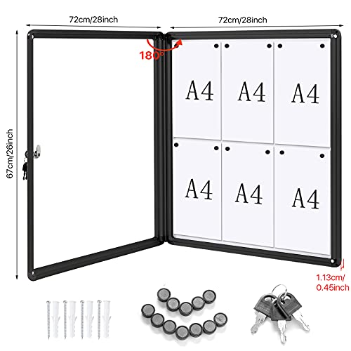 Swansea Lockable Bulletin Boards Black Frame Enclosed Display Case,with Magnets,for School Message Notice 28x26inch(6XA4) - Thumbnail 2