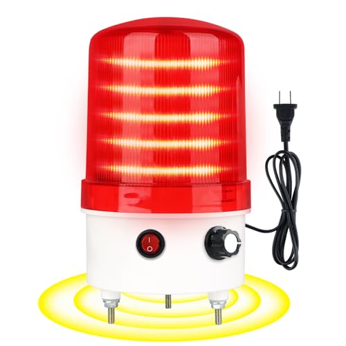 Industrial LED Rotating Warning Light AC110V-120V Red Strobe Light for Public Emergency Alarms Indoor/Outdoor Safety Siren with Volume Adjustment/Plug and Buzzer