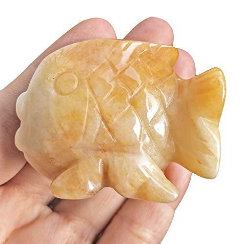 Fekuar Hand Carved Yellow Jade Fish Figurine, Healing Crystal Animal