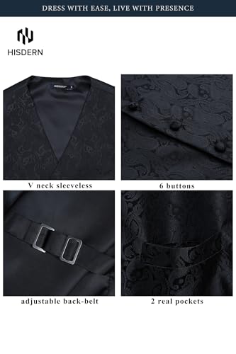 Image of HISDERN Mens Vest Tie Set 3PC Formal Waistcoat Paisley Floral Jacquard Necktie Pocket Square Suit Vests Wedding Party