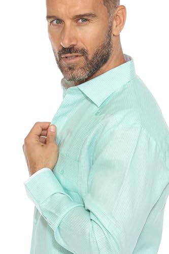 Mojito Men’s 100% Linen Long Sleeve Guayabera – Contrast Panel & Tonal Pleats3