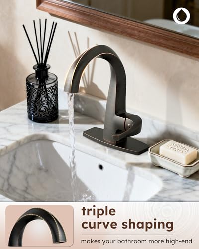WOWOW Single Handle Bathroom Faucet 1 Hole High Arc Bathroom Basin Oiled Rubbed Bronze with Pop Up Drain, Solid Brass Commercial Bathroom Sink Faucet Basin Vanity Bar Faucet (Patented Product) - image 3