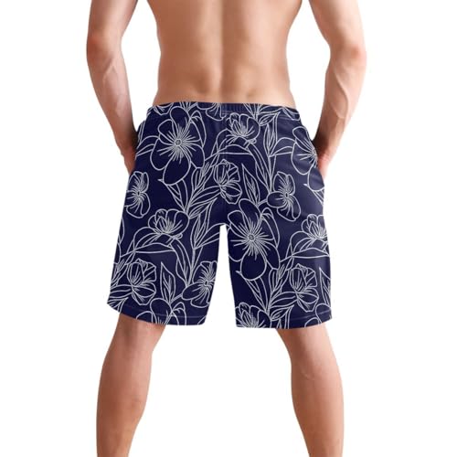 Flowers Floral Blue Mens Swim Trunks Quick Dry Beach Shorts with Pocket S 23028793