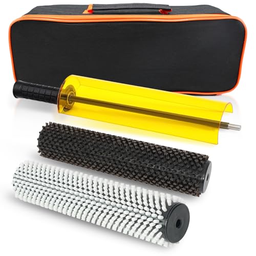 kaeceri 300mm Ski Roto Brush Kit Roto Brush Handle Axle with All 2 Brushes (Horse Hair and Nylon) with Protector Storage Bag Handle Ski Rotation Brush Kit Using on Electric Drill
