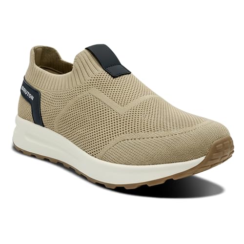 Image of BRUTON Men's Beige & Black Casual Sneaker | Lightweight Cushioned Lace-Up Shoes | Breathable Fashion Footwear for Walking, Travel, College