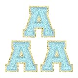 Style : alphabet A ; couleur : bleu ; matériau : polyester ; taille : 5,5 x 5,5 cm (H x l) ; contenu de l'emballage : 3 pièces de patchs chenille thermocollants