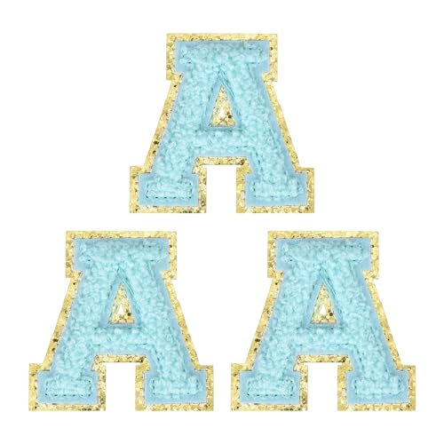 MECCANIXITY 2" Chenille Iron on Letter Patches Blue Letter A 3pcs