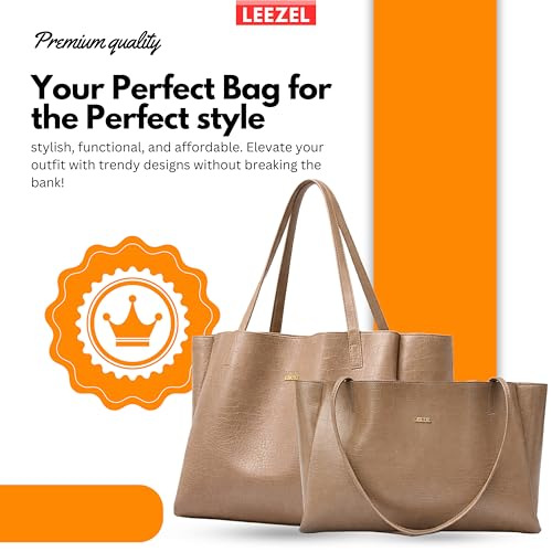 Image of LEEZEL Women's Structured Tote Bag - Large Capacity Work & Travel Purse Croco Pattern Vegan Leather Stylish Tote Bag Classic Everyday Shoulder Bag