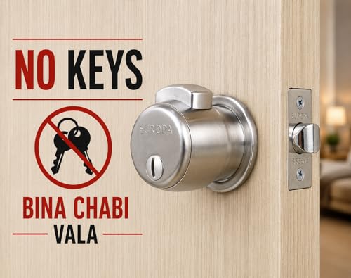 Image of Europa Feather Touch Press Button Cylindrical Lock | Stainless Steel Bathroom Door Lock | Keyless Inside Operation | Durable Silver Finish | Smooth Push Button Mechanism