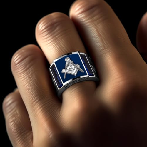 US Jewels Men's 925 Sterling Silver Lab Created Lapis & Sapphire Master Mason Masonic Ring4
