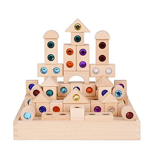 Wooden Building Blocks Set Wood Blocks Rainbow Stacker Stacking Game Acrylic Block Construction Toy Montessori Toys Sensory Toys Colorful Preschool Learning Educational Toys 50Pcs For Kids Boys Girls #TOP7