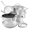 KitchenAid 3 Ply Base Stainless Steel Cookware Pots and Pans Set 10 Piece Brushed Stainless