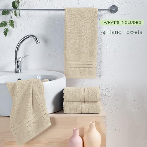 Image of Elegant Comfort Three Line Popcorn Towel Set for Bathroom 16 x 28 inches, Premium Hotel Quality 4-Pack Hand Towels, 100% Turkish Cotton, Soft and Durable, Quick Dry and Highly Absorbent, Ivory