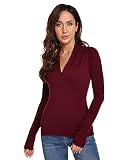 AmélieBoutik Damen-Pullover mit tiefem V-Ausschnitt, Empire-Taille, langärmelig, gestrickt, Burgunder, Mittel