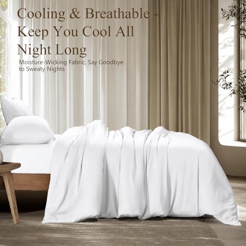 Vikase Queen Duvet Cover Set 3 Pieces, 100% Organic Viscose derived from Bamboo, Luxuriously Soft & Cooling, 1 Duvet Cover and 2 Pillowcases, 90" x 90"(Queen, White) by Vikase - Used condition - Image 9
