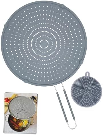 SUTIRA 13" Silicone Splatter Screen for Frying Pan, Multi-Use Universal Pan Cover, Non-Stick Oil Splash Guard, Cooling Mat, Drain Board, Strainer, Food Safety, High Heat Resistant, Grey color