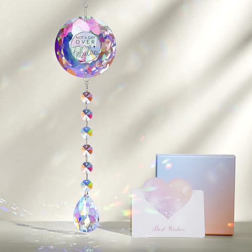 Not a Day Over Fabulous Crystal Sun Catcher Ornament, for Women Friends Wife, Mom Daughter Sister Girlfriend Coworkers, Ideal Christmas Valentines Bir