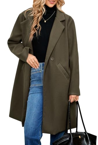Image of WINDFIT Women Notch Lapel Single Breasted Peacoat Knee Long Coat Green M
