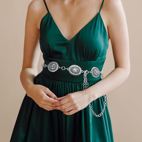 OIDEA Concho Belts for Women: 2PCS Adjustable Cowgirl Western Waist Chain Belt for Dresses Jeans Country Concert Outfit Gold2