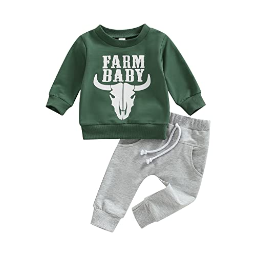 Image of AEEMCEM Western Baby Boy Clothes Cow Print Sweatshirt Pullover Top Jogger Pants Set 2Pcs Toddler Boy Fall Winter Outfits