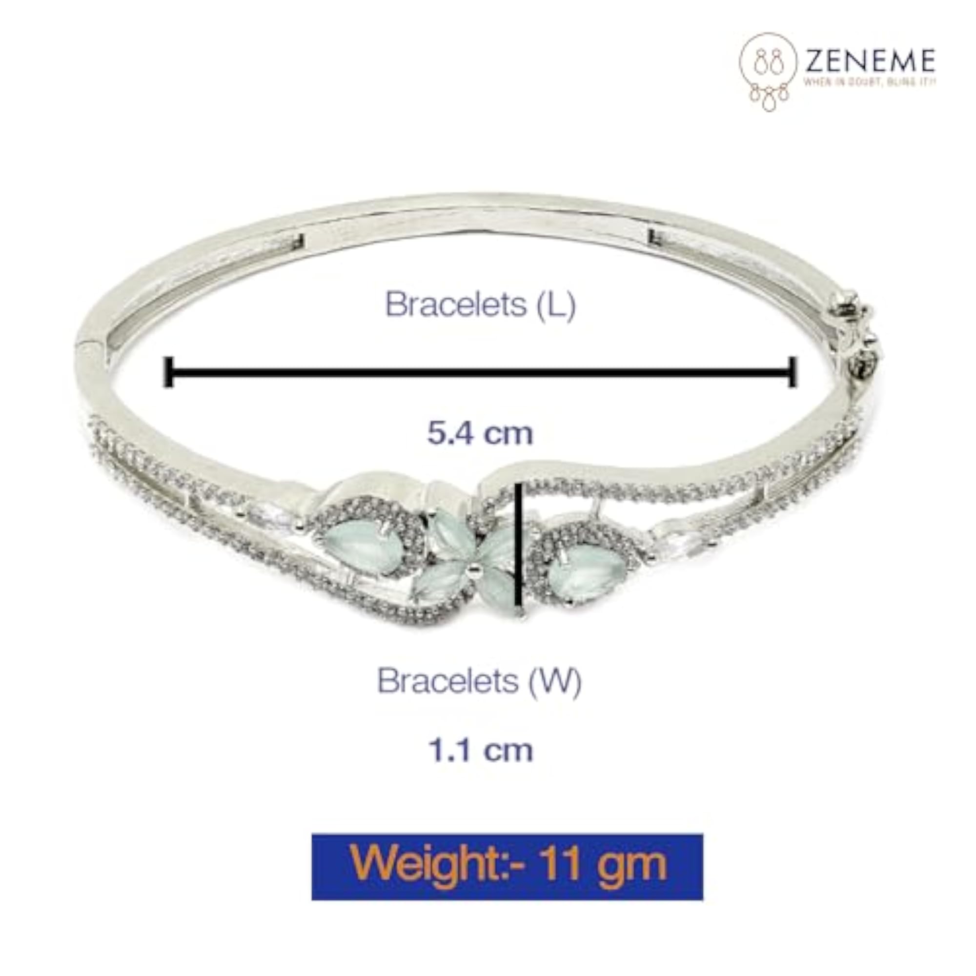 Rhodium-Plated Leaf Kada Bracelet (Sea Green)