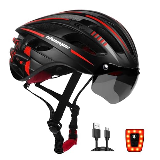 Casco Bicicleta Adulto, Shinmax Casco Bicicleta con Luz USB Casco MTB Hombre con Visera Magnética y Pegatina Luminosa, Casco Bicicleta Mujer Hombre para Montaña Ciclismo 57-62CM(RC-049)