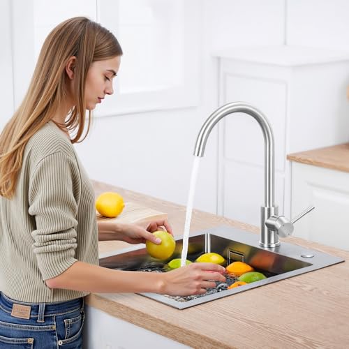 CECIPA Wasserhahn Küche 360° Schwenkbar, Hochdruck Küchenarmatur, Mischbatterie Küche mit Hohem Bogen, Einhebel Armatur, Spültischarmatur Edelstahl, G3/8 Anschluss Armatur