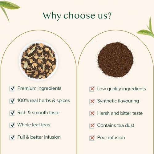 Ginger Tea Masala Chai Tea Loose Leaf -50 cups/ 100g- Perfect Blend of Black Tea, Ginger, Cinnamon, Cardamom, Cloves & Black Pepper - Ancient Indian House Recipe of Spiced Chai Tea - Chai Latte Suited