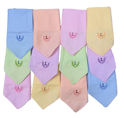 Image of ANTONIA Personalized Cotton Women's Handkerchiefs with Embroidered Initials, Assorted Colours (33 cm x 33 cm)
