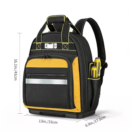 WINHUNT Tool Backpack, Heavy-Duty Tool Bag Backpack with Waterproof Molded Base, Multiple Pockets tool rucksack, tool bag organizer for electrician,Black/Yellow - Image 2