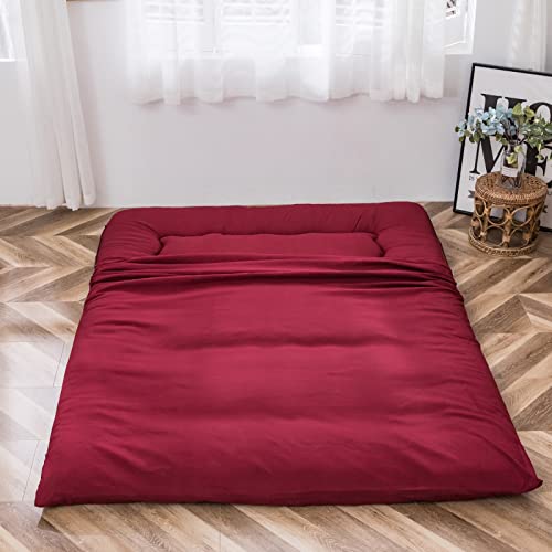 Image of MAXYOYO Japanese Floor Mattress Futon Mattress Thicken Tatami Mat Sleeping Pad Roll Up Mattress Floor Lounger Mat Folding Couch Mattress Pad for Guest Room, Burgundy, King Size