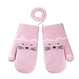 TINAYAUE Kleinkind Strickhandschuhe Winter Handschuhe Baby Fingerlose Handschuhe mit Kordelzug Verdickt Fäustlinge Warme Plüschhandschuhe Süße Katzenhandschuhe für Spielen, Skifahren