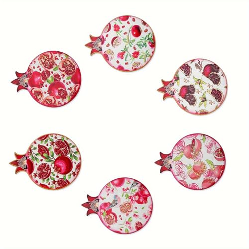 Image of 6 pcs Set Unique Pomegranate Pattern Coaster, Wooden Desktop Beverage Holder, for Coffee and Drinks, Home Decoration Gift,