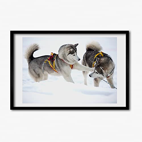 Affiche Husky en hiver Tulup cadre de décoration murale bois 60x40
