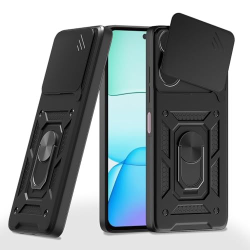 Image of AIBEX Back Cover for Poco M6 Plus 5G / Redmi 13 5G | D10 Tough Armor Case | Sliding Camera Shield | 360 Protection | Kickstand Ring Holder | Military-Grade Shockproof Bumper Case