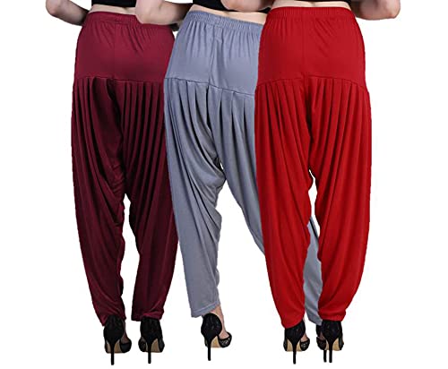 Image of CASUALS Women's Regular Fit Viscose Drawstring Patiala Harem Pants Combo Pack 3
