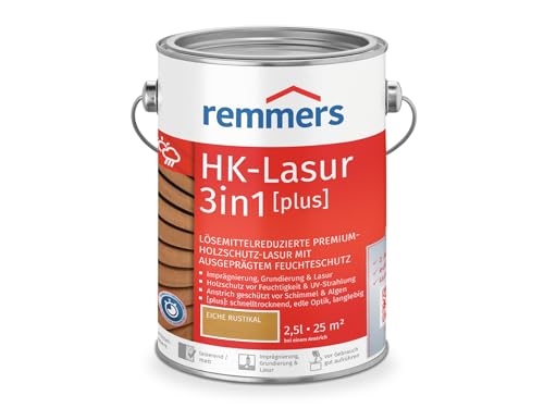 Remmers HK-Lasur 3 in 1 [plus] rovere rustico opaco, 2,5 litri, vernice protettiva per legno di alta qualità, 3 in 1, ad asciugatura rapida, durevole